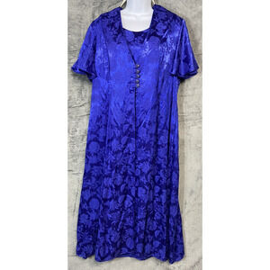 Vintage Dressy Betsy Sz 18 Blue Floral Dress Lace Tie Back Padded Evening Glam